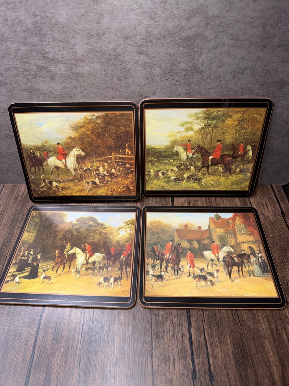 Vintage Pimpernel Tally Ho Tablemats Set of 4 Equestrian Hunting Scene Cork